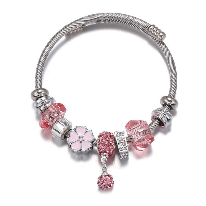 Titanium Steel Daisy Cue Ball Pendant Bracelet