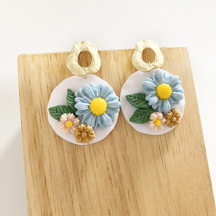 Polymerized Clay Soft Pottery Exquisite Carved Earrings Flower Texture Handmade Earrings Geometric Simplicity