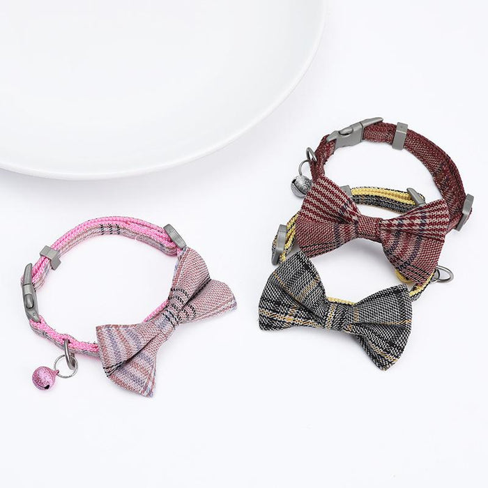 Plaid Bow-knot Small Dog Collar Perro Adjustable Polyester Puppy Collier Chien Medium Dog Pet Accessories Cats Products For Pets