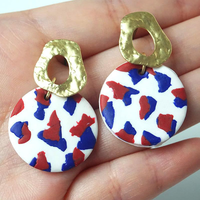 Peach Heart Flag Color Matching Unique Clay Earrings