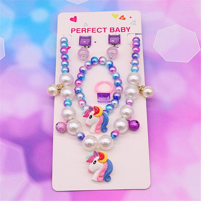 Children's Necklace Bracelet Set Imitation Pearl Necklace Unicorn Set