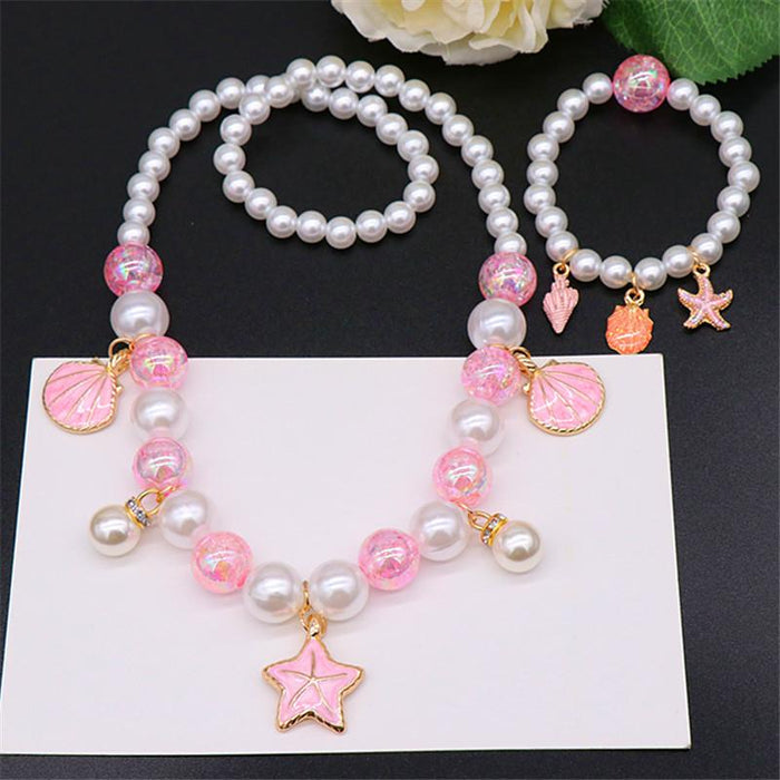 Children's Pearl Necklace Bracelet Set Shell Ocean Series