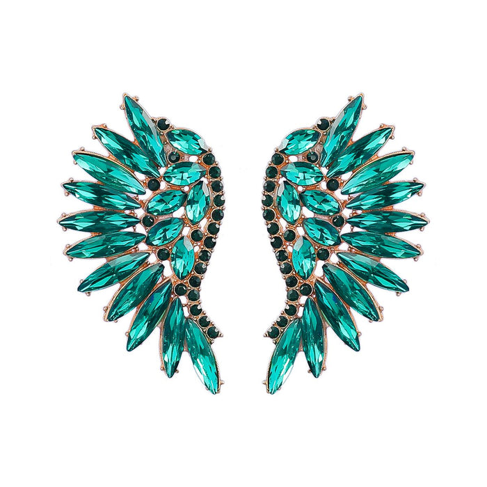 Women's Colored Rhinestone Fan-shaped Wing Earrings