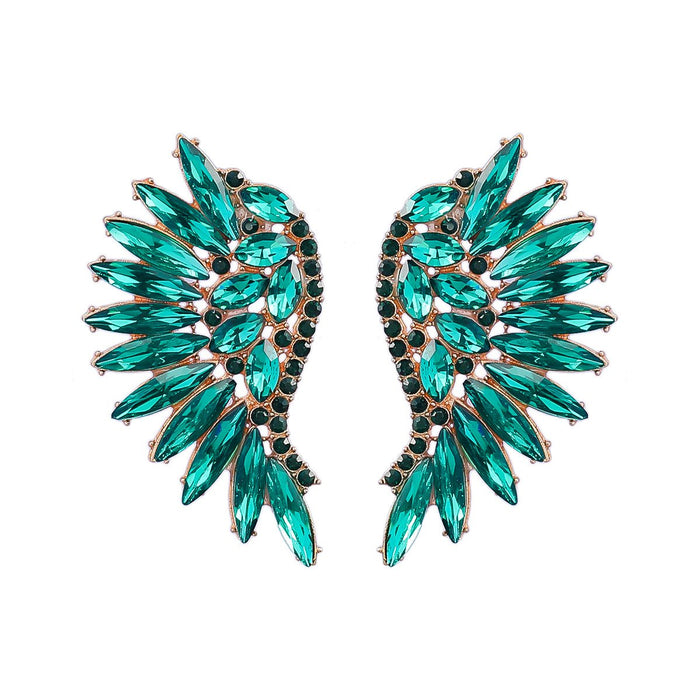 Women's Colored Rhinestone Fan-shaped Wing Earrings