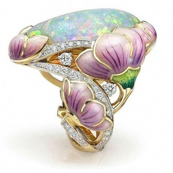 Enamel Painted Flower Women's Ring
