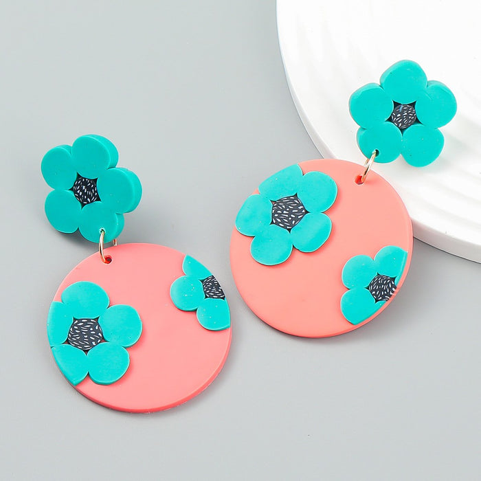 Summer Geometric Floral Terracotta Earrings