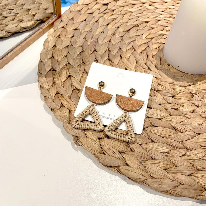 Holiday Style Retro Triangular Wooden Rattan Earrings Jewelry