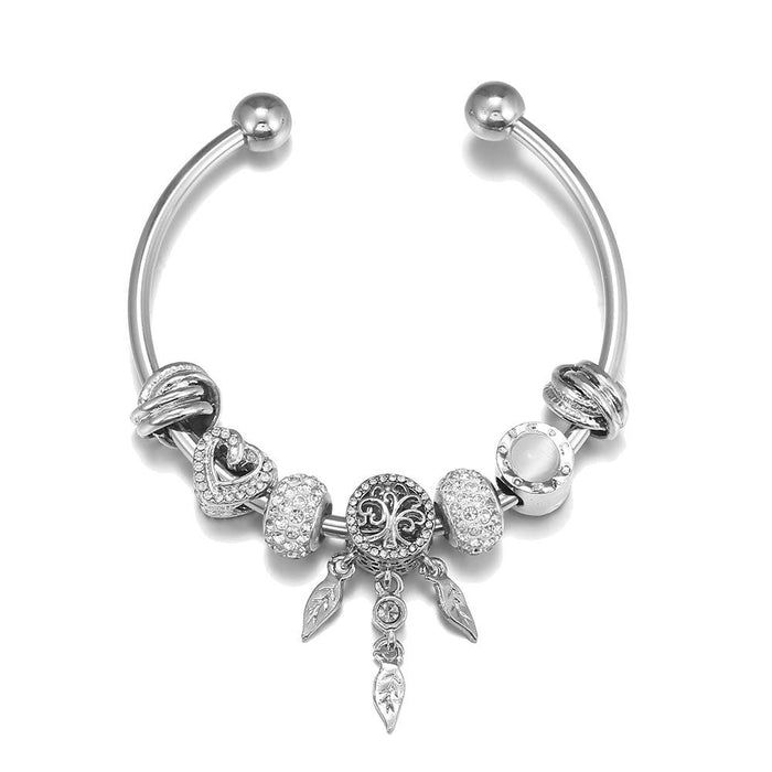 Metal Dream Catcher Bracelet Heart Spiral Cat Eye Beads