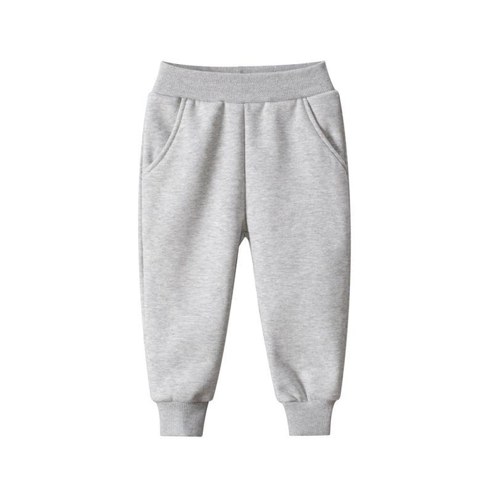 Solid colour children's sports pants boys' Plush casual pants
