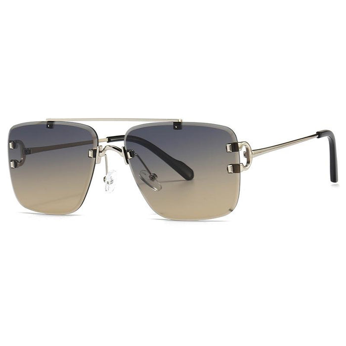 Men's and women's square metal double beam Sunglasses