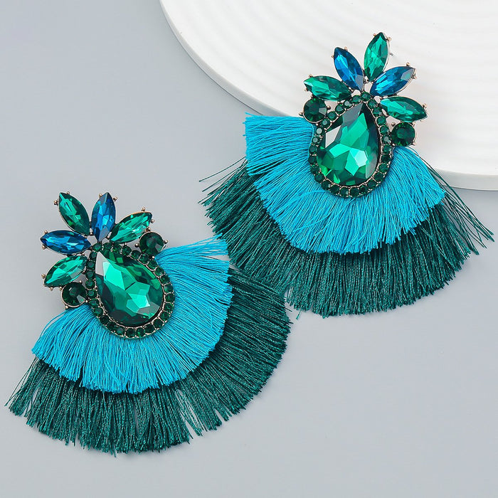 Women's Colorful Rhinestone Alloy Flower Tassel Earrings