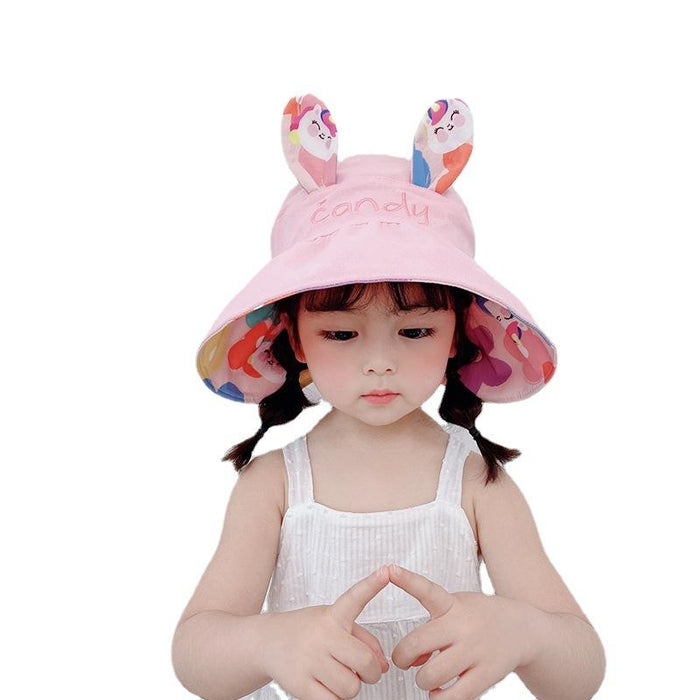 Summer  Cute Rabbit Ears Double-sided Children's Foldable Empty Top Hat