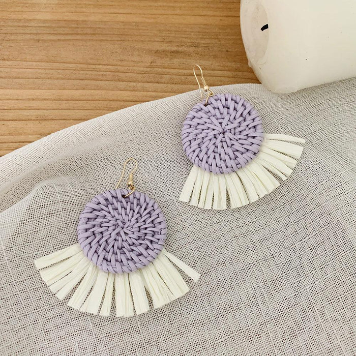 Bohemian Long Handmade Rattan Tassel Earrings