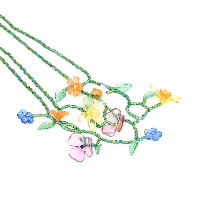 Beaded Flowers Multi-layer Hand Woven Flower Clavicle Necklace