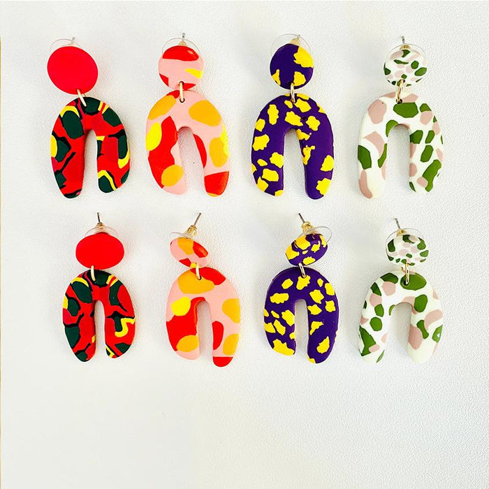 Leopard Soft Pottery Earrings Colorful Polymer Clay Earrings