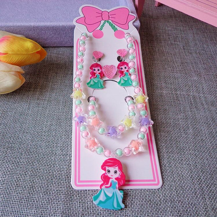 Children's Jewelry Cartoon Princess Sweater Chain Necklace Bracelet Set