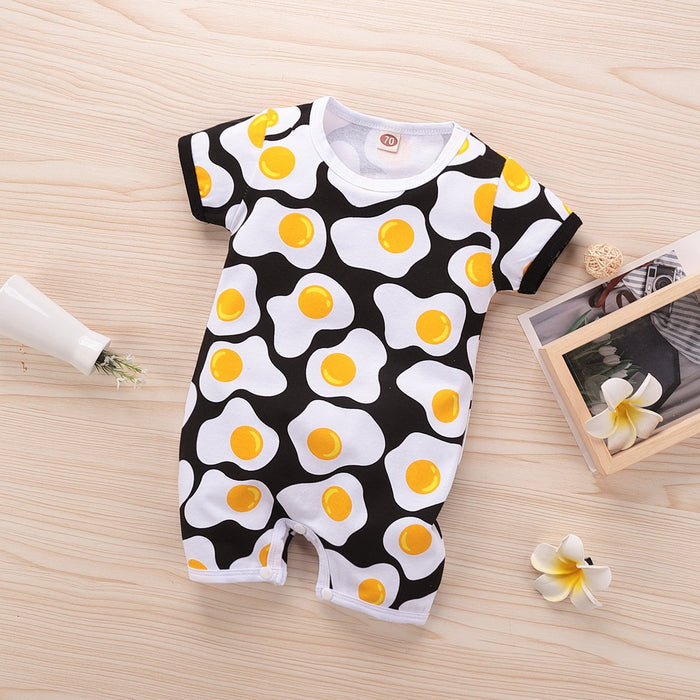 Cute over printed poached egg short sleeve outfit