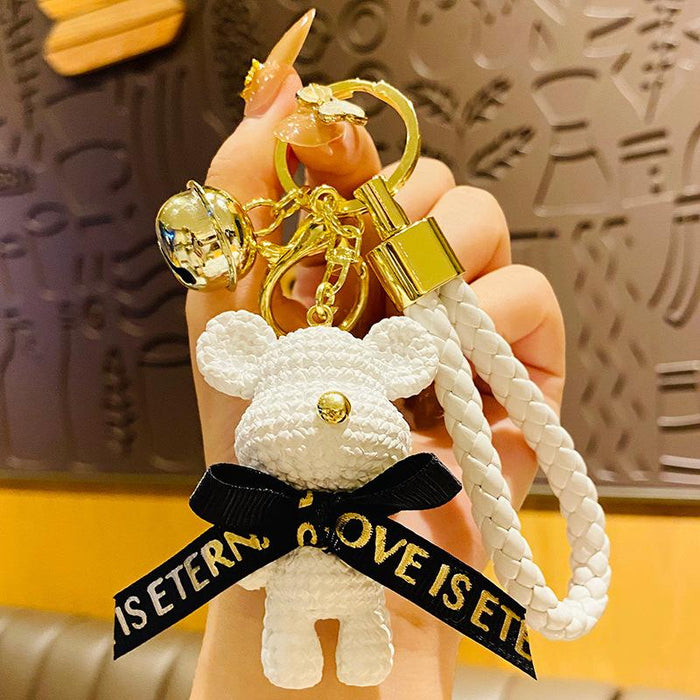 Cartoon Resin Woolen Bear Doll Car Keychain