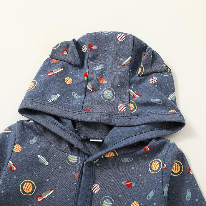 Baby Cartoon Hooded Clothes Space Pattern Jumpsuit