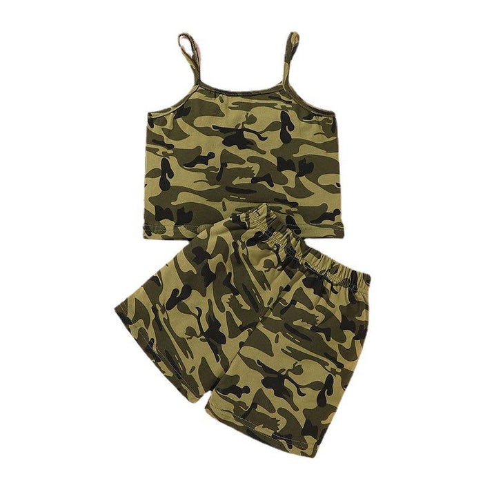 Suspender fashion camouflage clothes shorts personality two-piece set