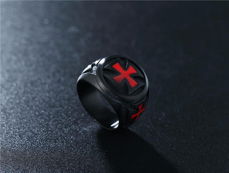 Personality Retro Punk Red Cross Frame Men's Black Titanium Steel Ring