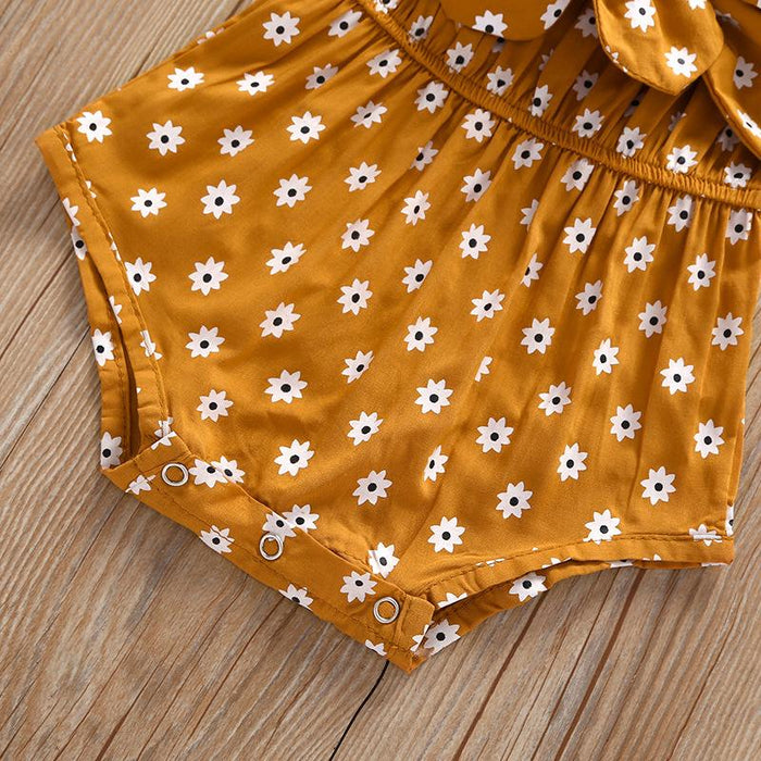 Suspender sleeveless bow dot Khaki Jumpsuit