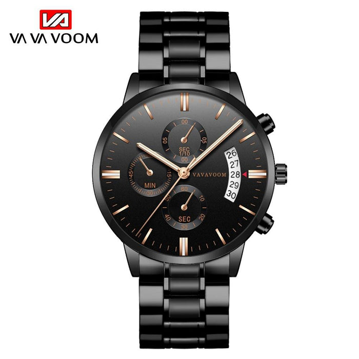 Mens Stainless Steel Band Business Casual Calendar Waterproof Quartz Watch