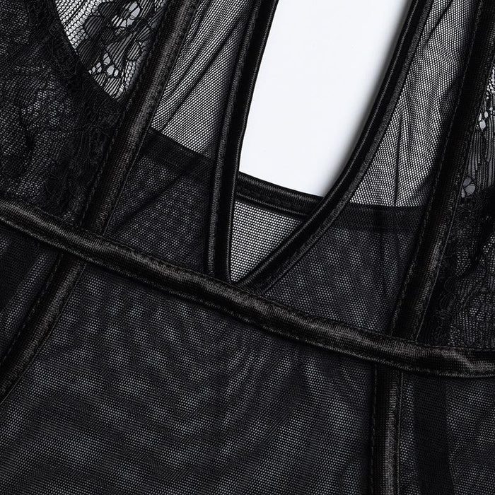 Women's Sexy Mesh Slim Lingerie Halter Bodysuit