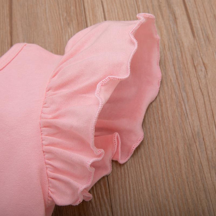Pink fly sleeve triangle Khaki flower shorts two piece set