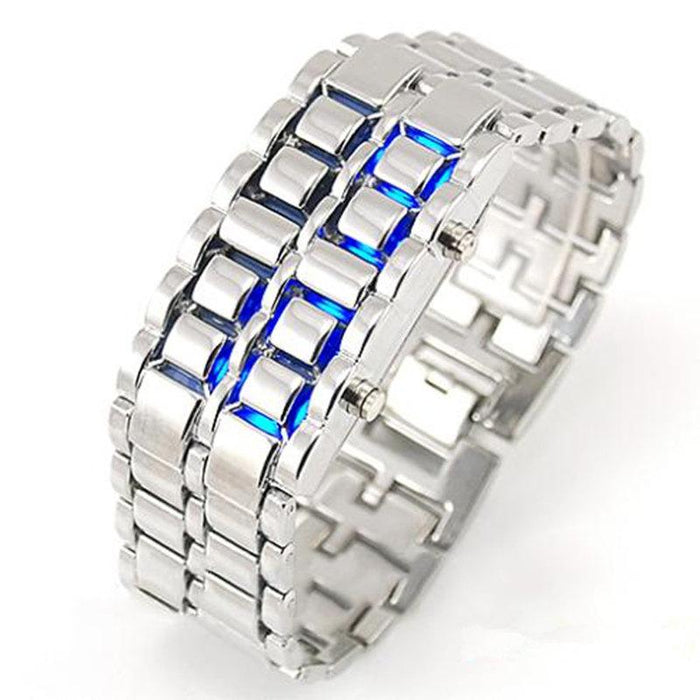 Men Women Lava Iron Samurai Metal LED Faceless Bracelet Watch