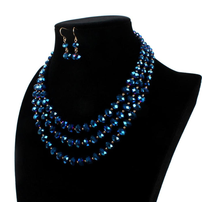 Women's jewelry retro multi-layer exaggerated Glass Crystal Necklace