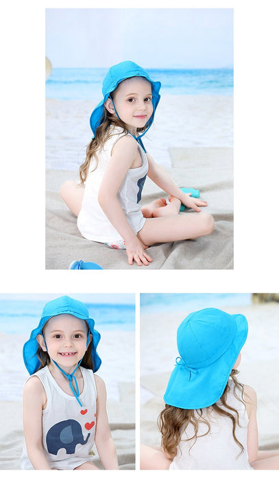 Summer Thin Blue Ruffled Sunscreen Children's Shawl Hat