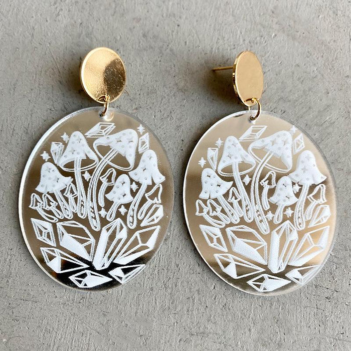 Geometric Mushroom Thunder Snake Mirror Reflection Earrings