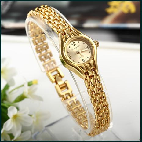 Gold Plated Women Bracelet Wristwatch