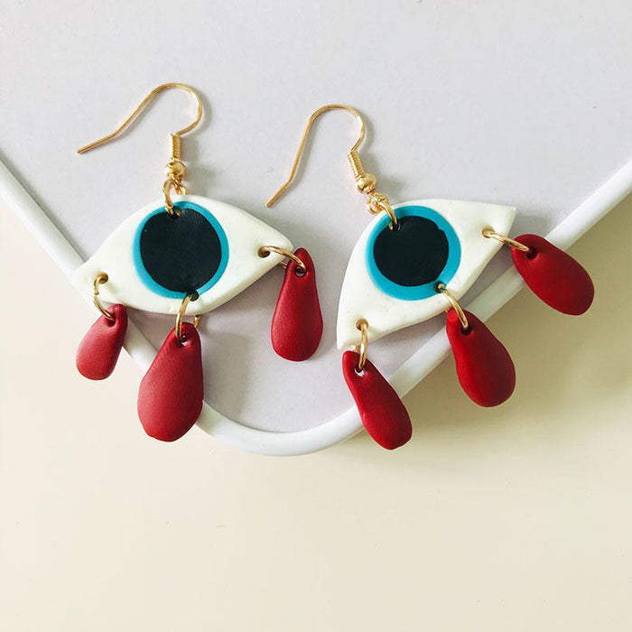 Creative Ghost Soft Ceramic Earrings Eyes Moon Clay Clay Student Earrings