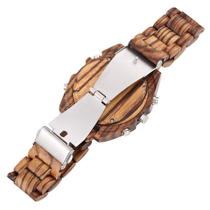 New LCD Dual Display Electronic Outdoor Sports Luminous Wooden Watch