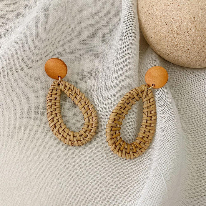 Wooden Handmade Rattan Geometric Earrings Female