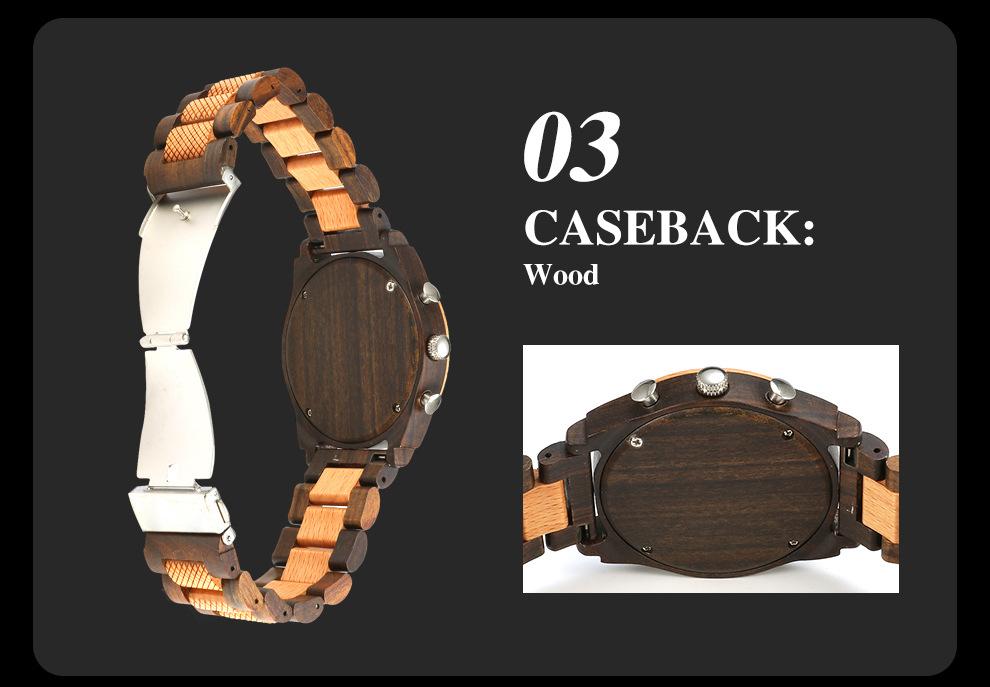 New Fashion Simple Men's Multifunctional Three Needle Wooden Watch