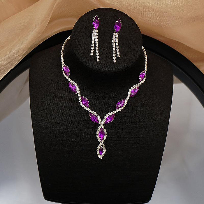 New Dress Accessories Rhinestone Necklace Earrings Two Piece Set