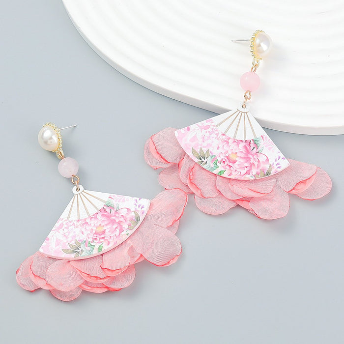 Simple Fan-shaped Lace Flower Earrings