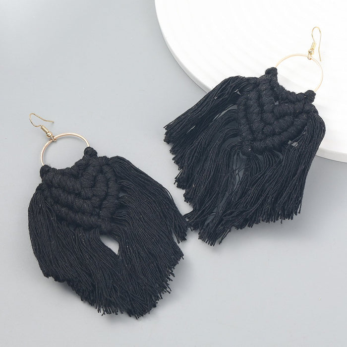 Women's Bohemian Cotton Thread Woven Tassel Earrings