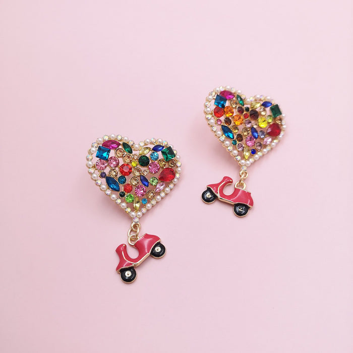 Fashionable and versatile personalized heart-shaped Earrings accessories Inlaid Rhinestone