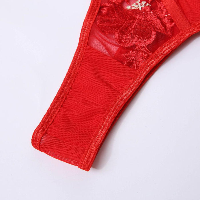 Fashion Ladies Classic Embroidered Underwear Three Piece Set