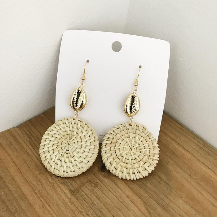 Geometric Solid Circular Hand Woven Conch Earrings