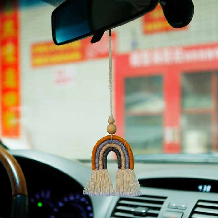 Hand Woven Rainbow Car Pendant Wooden Bead Pendant