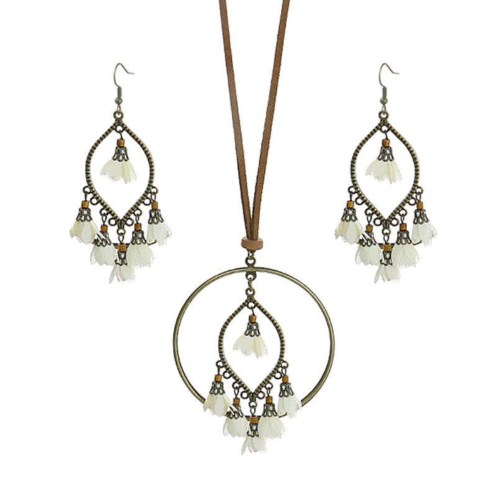 Handmade Flower National Style Long Necklace Earring Set