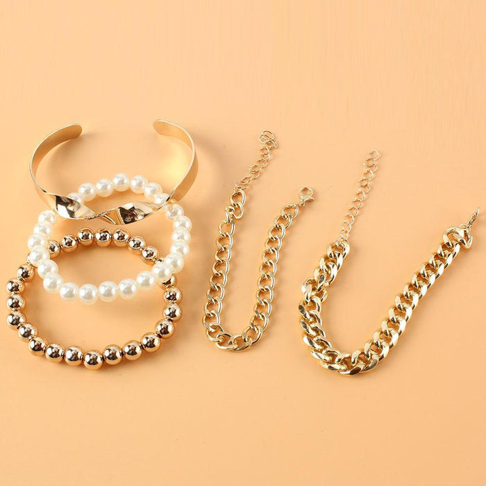 Simple and Personalized Gold Multi-layer Bracelet Set Bracelet