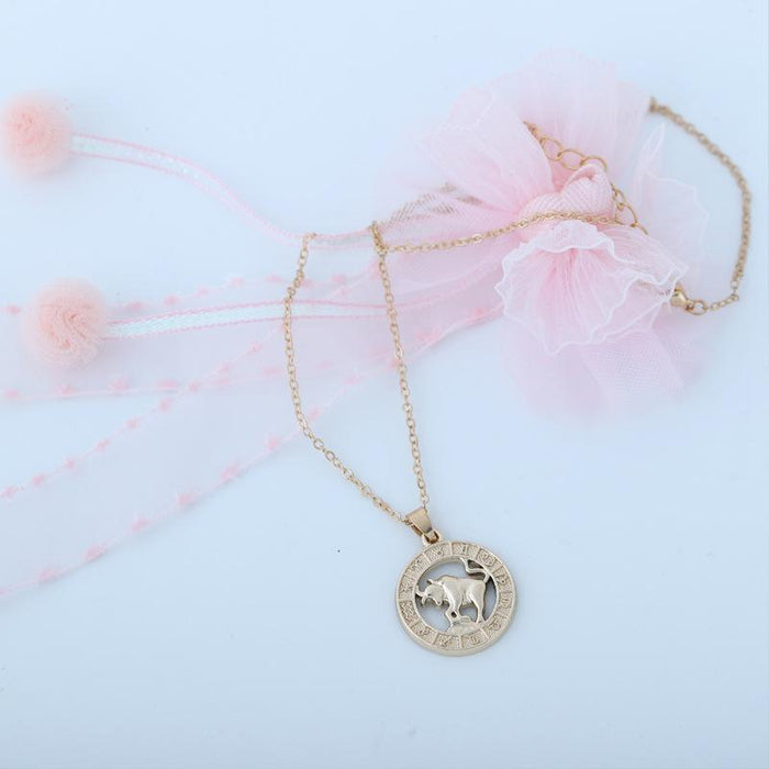 Zodiac 3D Image Pendant Card Clavicle Chain