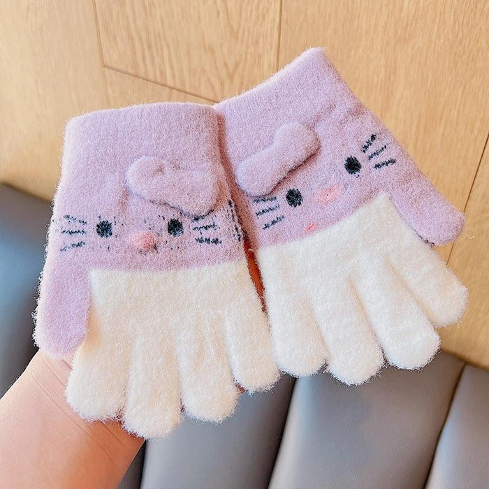 Winter Baby Sweet Cartoon Knitted Yarn Keep Warm Gloves