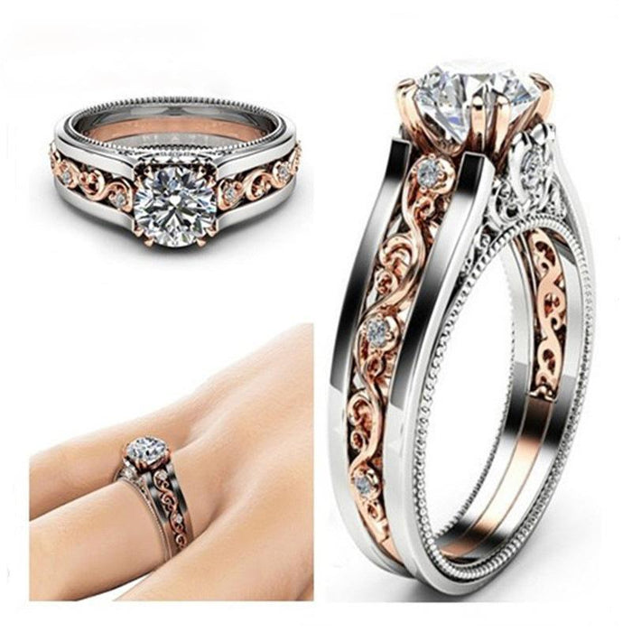 Fashion Two-color Hollow Out Zircon Flower Women's Ring